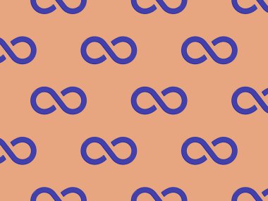 Kusursuz desen. Sonsuzluk işareti mavi, kırmızı turuncu arkaplanda izole edilmiş. Sonsuzluğun sembolü. Yatay görüntü. 3 boyutlu görüntü. 3d oluşturma