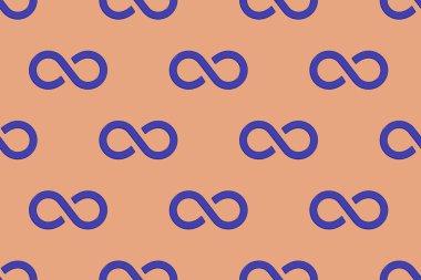 Kusursuz desen. Sonsuzluk işareti mavi, kırmızı turuncu arkaplanda izole edilmiş. Sonsuzluğun sembolü. Yatay görüntü. 3 boyutlu görüntü. 3d oluşturma