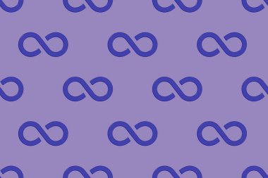 Kusursuz desen. Sonsuzluğun işareti mavi, pastel mor arka planda izole edilmiş. Sonsuzluğun sembolü. Yatay görüntü. 3 boyutlu görüntü. 3d oluşturma