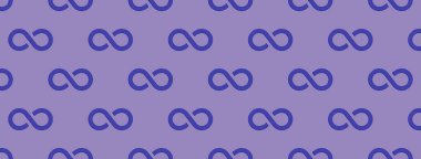 Kusursuz desen. Sonsuzluğun işareti mavi, pastel mor arka planda izole edilmiş. Sonsuzluğun sembolü. Yatay görüntü. Bölgeye yerleştirme pankartı. 3 boyutlu görüntü. 3d oluşturma