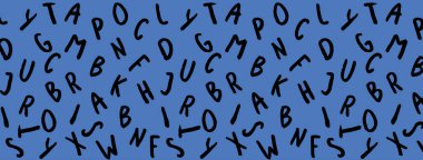 Klavye sembolleri ile şablon. Bir dizi mektup. Yüzey şablonu. mavi arka plan. Yatay görüntü. Siteye eklenmek için pankart.