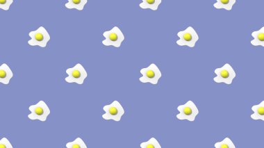 pattern. Image of chicken egg on pastel blue background. Egg with round yolk. Surface overlay pattern. 3D image. 3D rendering. Horizontal image. Banner for insertion into site.