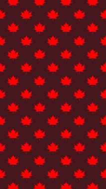 pattern of red maple leaves on a brown background. template for application to the surface. Vertical image.