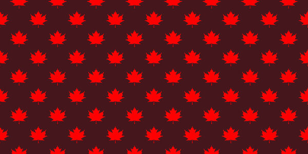 pattern of red maple leaves on a brown background. template for application to the surface. Horizontal image. Banner for insertion into site.