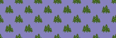 Desen. Pastel mavi arka planda topları olan yeşil Noel ağaçları. Yeni yılın ve Noel 'in sembolü. Yüzeyde kaplama şablonu. Yatay görüntü. 3 boyutlu görüntü. 3d oluşturma