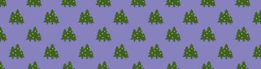 Desen. Pastel mavi arka planda topları olan yeşil Noel ağaçları. Yeni yılın ve Noel 'in sembolü. Yüzeyde kaplama şablonu. Yatay görüntü. 3 boyutlu görüntü. 3d oluşturma