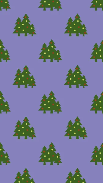 Desen Pastel Mavi Arka Planda Topları Olan Yeşil Noel Ağaçları — Stok fotoğraf