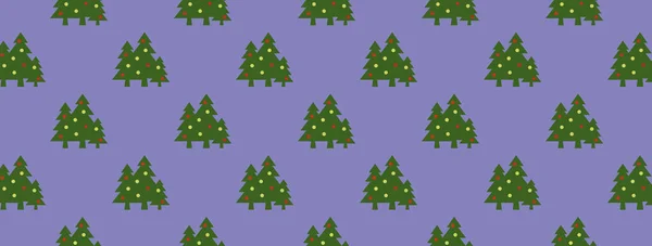Vzor Obrázek Zelených Vánočních Stromků Míčky Pastelově Modrém Purpurovém Pozadí — Stock fotografie