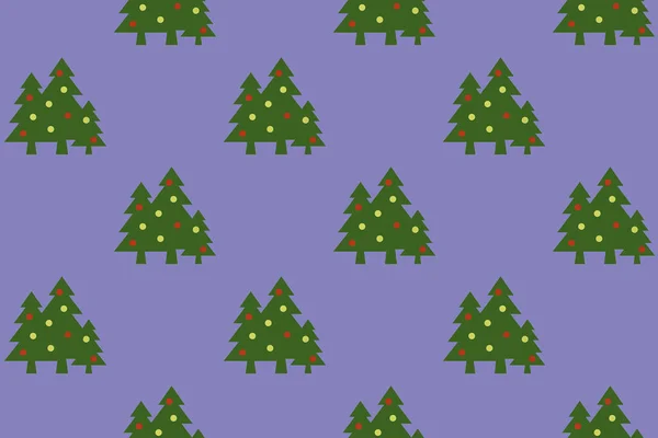 Patroon Afbeelding Van Groene Kerstbomen Met Ballen Pastelblauwe Paarse Achtergronden — Stockfoto