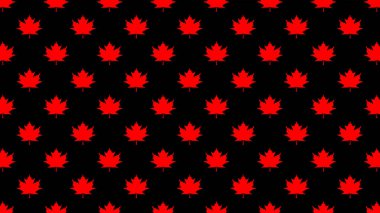 Siyah arka planda kırmızı akçaağaç yapraklarının kusursuz deseni. Yüzeye uygulama şablonu. Yatay görüntü. Siteye eklenmek için pankart.