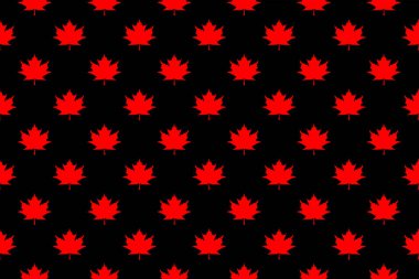 Siyah arka planda kırmızı akçaağaç yapraklarının kusursuz deseni. Yüzeye uygulama şablonu. Yatay resim.