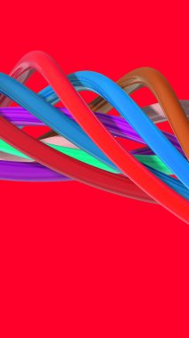 Abstract image. Elements of different colors form a spiral. Multicolored spiral. Vertical image. 3D image. 3D rendering.