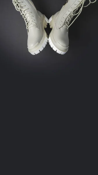 Бежевая Женская Обувь Черном Фоне Осенние Туфли Вертикальное Изображение — стоковое фото