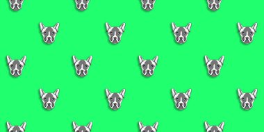 Bir köpek suretinde desen. Yeşil arka plan. Yatay görüntü. Siteye eklenmek için pankart.