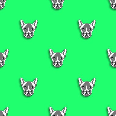Kusursuz desenli bir köpek resmi. Yeşil arka plan. Kare resim.