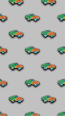 Kusursuz desenli, boyalı bir araba görüntüsü. Bir şeyin üstüne bir şey yerleştirmek için bir şablon. Kare resim.