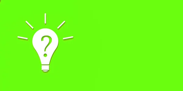 White light bulb with shadow on green background. Illustration of symbol of lack of idea. Question mark. Horizontal image. Banner for insertion into site. 3D image. 3D rendering.