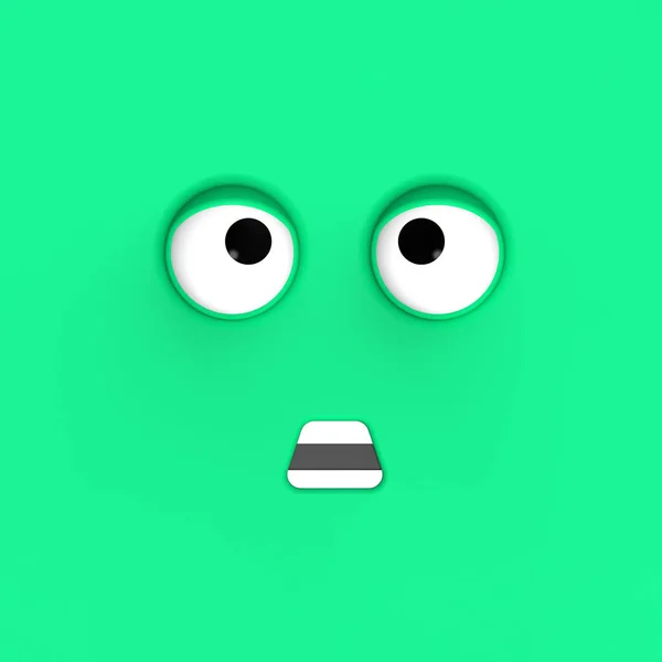 Green face of cute character. Cute face. stupid face. emotion surprise. Square image. Surprised face. 3D image. 3D rendering.