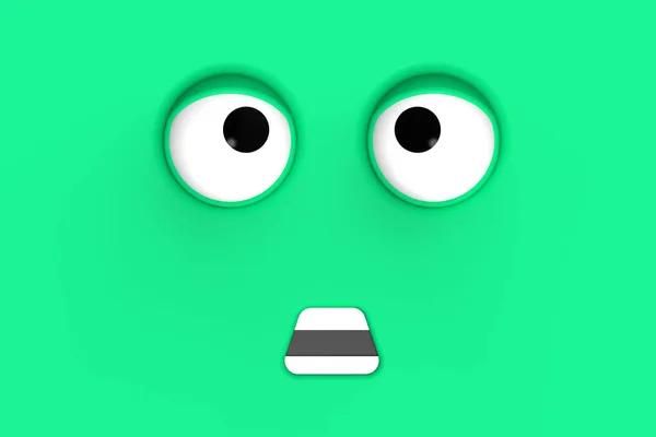 Зелене Обличчя Милого Персонажа Миле Обличчя Дурне Обличчя Емоції Сюрприз — стокове фото