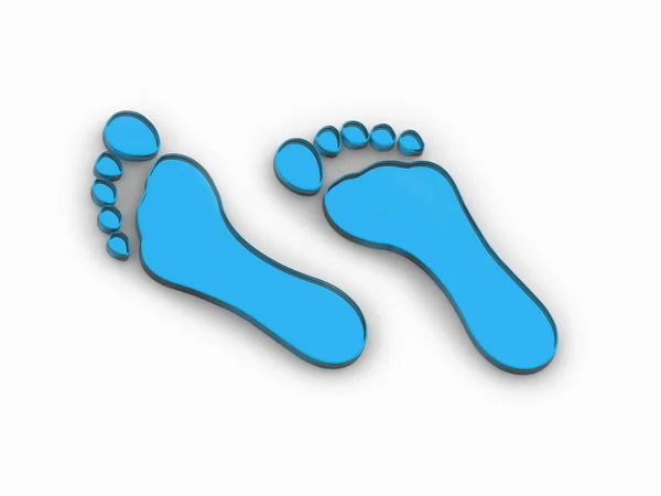 Два Голубых Стеклянных Босых Следа Отпечаток Босых Ног Изображение Рендеринг — стоковое фото