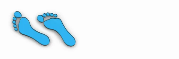 2つの青いガラスの裸の足跡 足跡はもうすぐだ 3D画像 3Dレンダリング 水平画像 サイトへの挿入用バナー — ストック写真