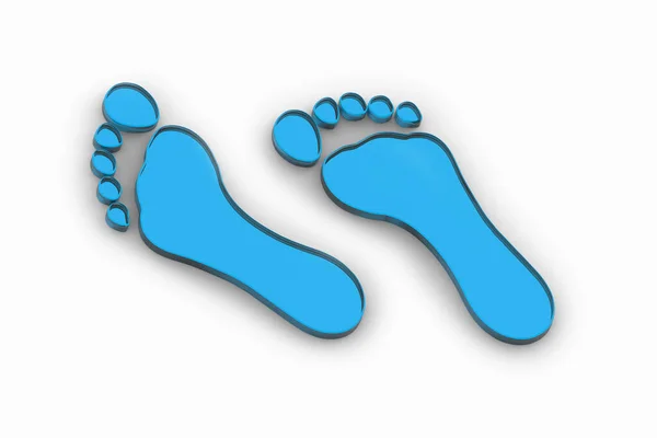 Два Голубых Стеклянных Босых Следа Отпечаток Босых Ног Изображение Рендеринг — стоковое фото