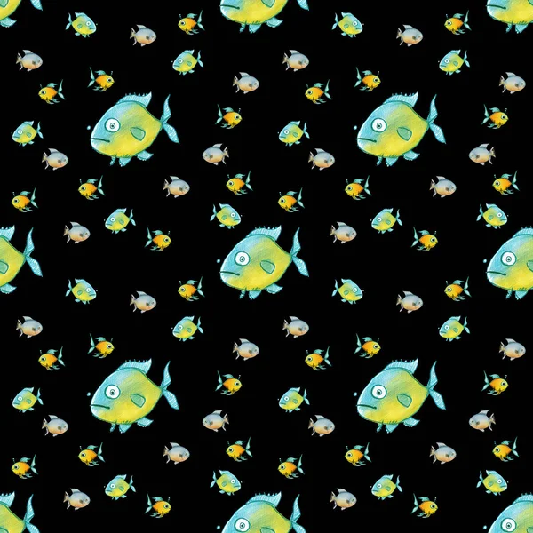 Nahtloses Muster Mit Fisch Garniert Meeres Und Flussfische Horizontales Bild — Stockfoto