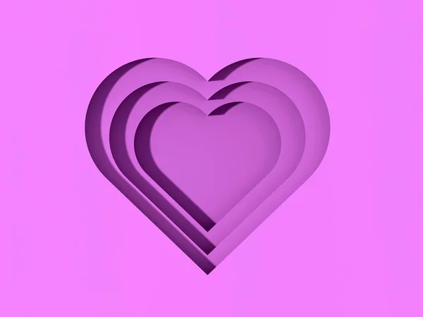 紫色的心 有阴影 心形沟槽 有阴影 情人节 横向图像 3D图像 3D渲染 — 图库照片