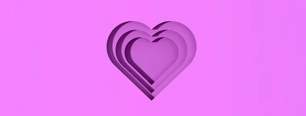 紫色的心 有阴影 心形沟槽 有阴影 情人节 横向图像 3D图像 3D渲染 供插入现场的横幅 — 图库照片