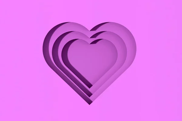 紫色的心 有阴影 心形沟槽 有阴影 情人节 横向图像 3D图像 3D渲染 — 图库照片