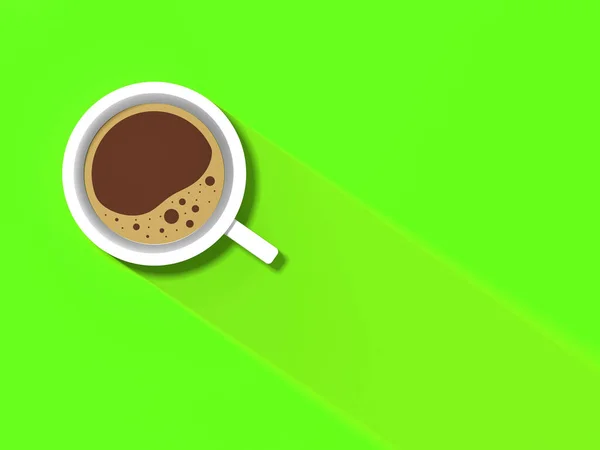 Een Witte Kop Koffie Groene Achtergrond Lange Schaduw Van Beker — Stockfoto