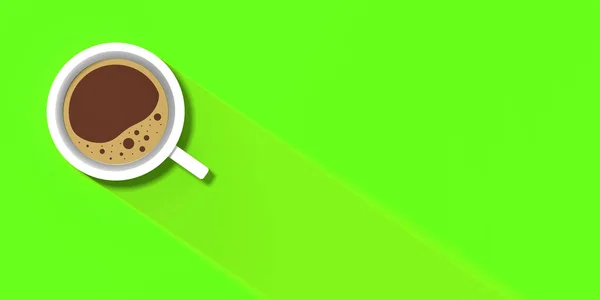 一杯绿色背景的白咖啡 很长的影子从杯子里出来 令人神清气爽的饮料水平图像 3D图像 3D渲染 供插入现场的横幅 — 图库照片