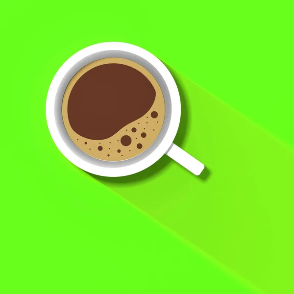 緑の背景に白いコーヒーカップ カップからの長い影 爽快な飲み物 正方形の画像 3D画像 3Dレンダリング — ストック写真
