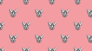 Bir köpek suretinde desen. Pastel mor arka plan. Yatay görüntü. Siteye eklenmek için pankart.