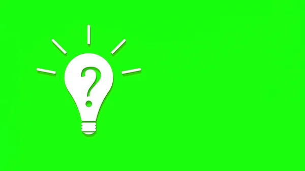 White light bulb with shadow on green background. Illustration of symbol of lack of idea. Question mark. Horizontal image. 3D image. 3D rendering.