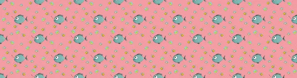 Muster Mit Fisch Garniert Meeres Und Flussfische Horizontalbild Banner Zum — Stockfoto