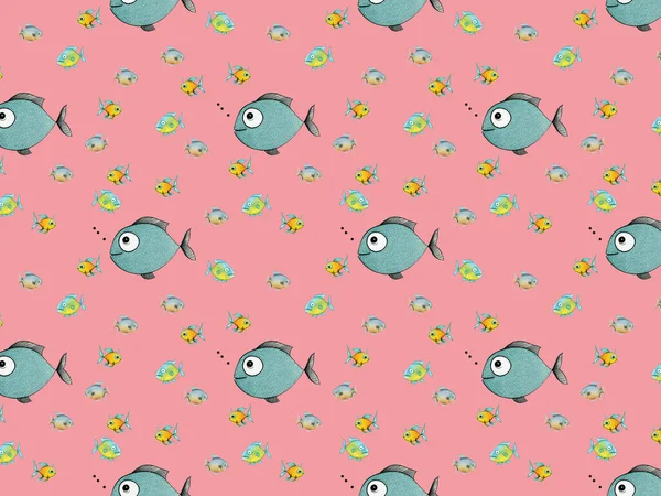 stock image pattern. Set with fish. Sea and river fish. Horizontal image.