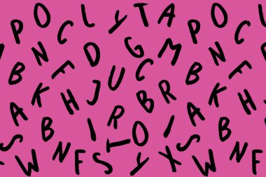 Klavye sembolleri ile şablon. Bir dizi mektup. Yüzey şablonu. mor arka plan. Yatay resim.