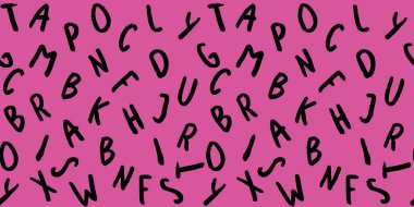 Klavye sembolleri ile şablon. Bir dizi mektup. Yüzey şablonu. mor arka plan. Yatay görüntü. Siteye eklenmek için pankart.