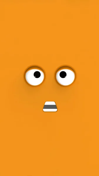 かわいいキャラクターのオレンジ色の顔 可愛い顔だ バカ顔だ 感情の驚きだ 縦の画像 驚くべき顔だ 3D画像 3Dレンダリング — ストック写真