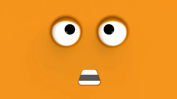 かわいいキャラクターのオレンジ色の顔 可愛い顔だ バカ顔だ 感情の驚きだ 水平画像 驚くべき顔だ 3D画像 3Dレンダリング — ストック写真