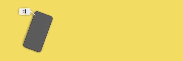 Textová Zpráva Obsahující Emotikonu Znaku Mobilní Telefon Žlutém Pozadí Pohled — Stock fotografie