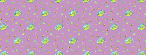 Візерунок Набір Рибою Морська Річкова Риба Горизонтальне Зображення Банер Вставки — стокове фото