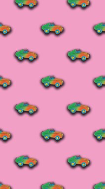 Boyanmış bir araba görüntüsü var. Bir şeyin üstüne bir şey yerleştirmek için bir şablon. Dikey resim.