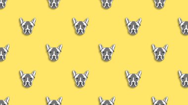 Bir köpek suretinde desen. Sarı arka plan. Yatay resim.
