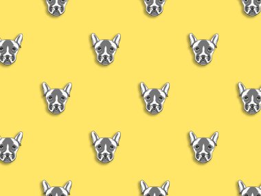 Bir köpek suretinde desen. Sarı arka plan. Yatay resim.