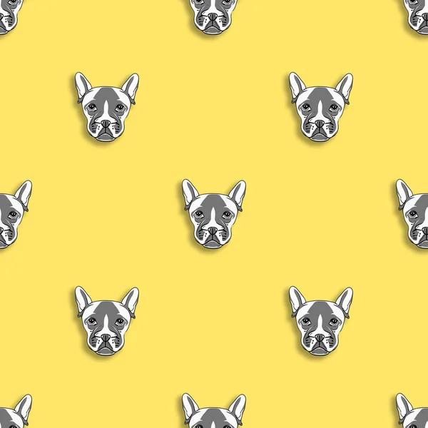犬のイメージとシームレスなパターンです 黄色の背景 正方形の画像 — ストック写真