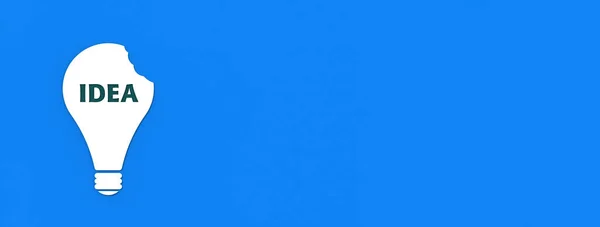 Una Lampadina Bianca Morsa Con Idea Iscrizione Sfondo Blu Segni — Foto Stock