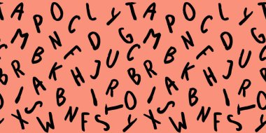 Klavye sembolleri ile şablon. Bir dizi mektup. Yüzey şablonu. Pastel kırmızı arka plan. Yatay görüntü. Siteye eklenmek için pankart.