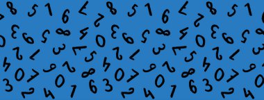 Klavye sembolleri ile şablon. Bir dizi sayı. Yüzey şablonu. mavi arka plan. Yatay görüntü. Siteye eklenmek için pankart.